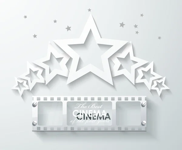 Cinema banner with white paper stars and film tape. — Stock Vector