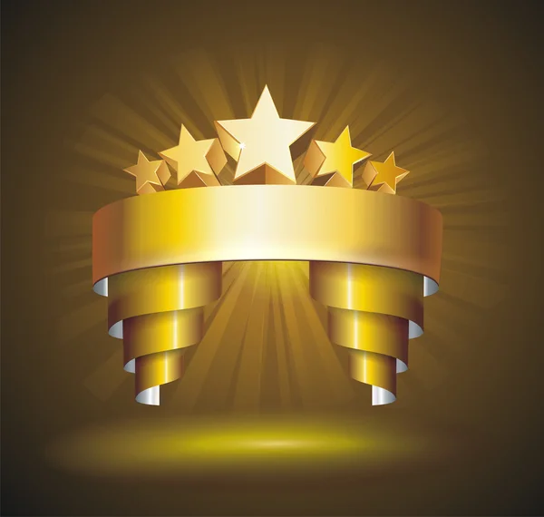 Hermoso signo de etiqueta de vector con estrellas y cinta de oro — Vector de stock