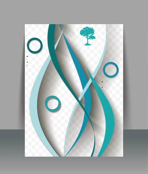 Plantilla de diseño de folleto con fondo de ondas abstractas, vector — Vector de stock