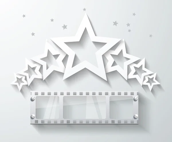 Cinema banner with white paper stars and film tape. Vector cinem — Stock Vector