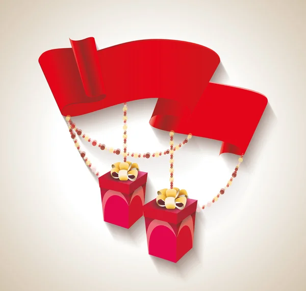 ギフトボックスと赤いリボンと幸せな誕生日のデザイン — ストックベクタ