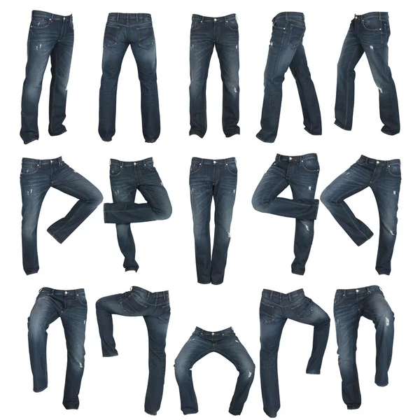 Küme izole mavi erkek kot pantolon — Stok fotoğraf