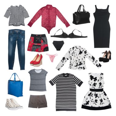 set of female clothing and accessories clipart