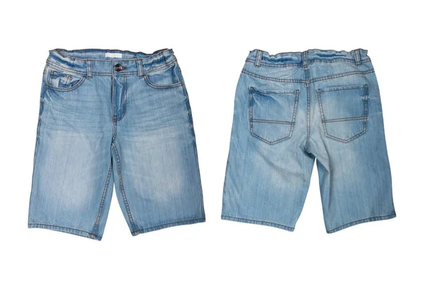 Mens Denim Shorts Voor Achteraanzicht Geïsoleerd Wit — Stockfoto