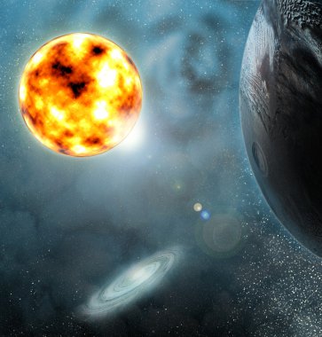 Gezegenler ve galaksilerin uzayda yıldız parlayan ile