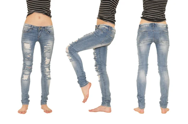 Collage piernas femeninas en jeans — Foto de Stock