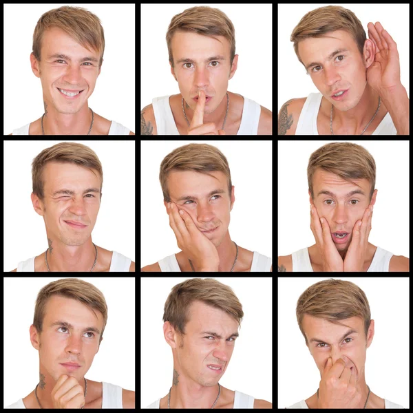 Set of emotions of young man — Stok fotoğraf