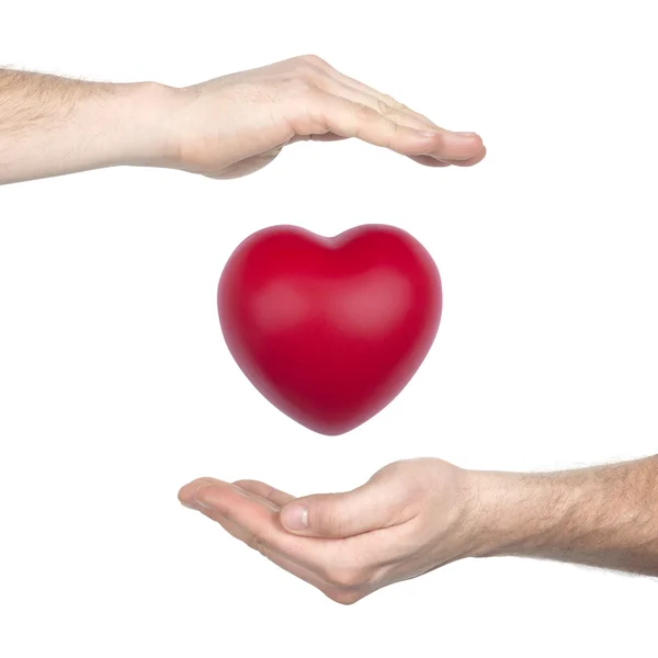 Male hands holding red heart — Stock Photo, Image