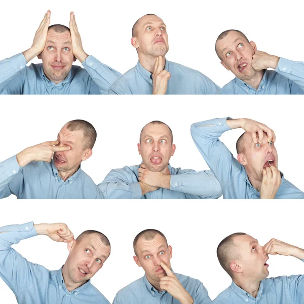 Caras engraçadas, homem brincando — Fotografia de Stock