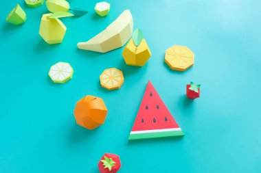 Exotic fruits made of paper with shadow. Trend shadow. Summer concept.