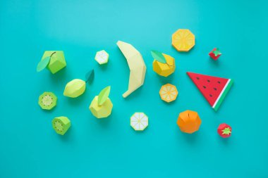 Exotic fruits made of paper with shadow. Trend shadow. Summer concept.