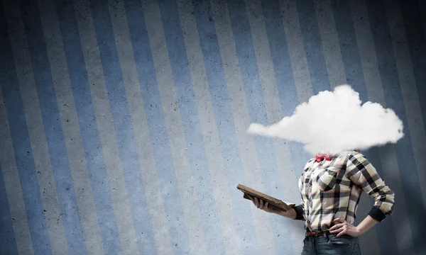 Girl with head in cloud — Stock Photo, Image