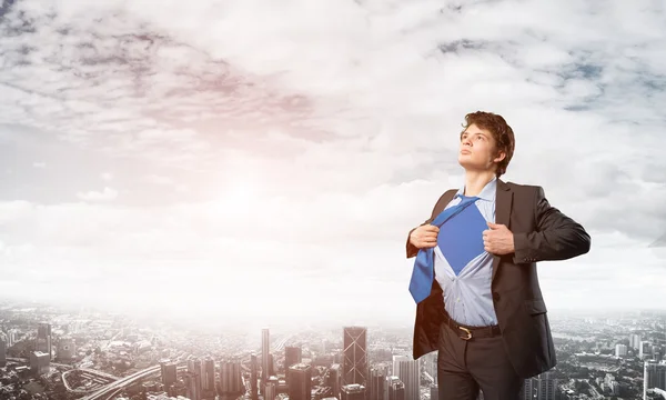 Worker opening shirt like superhero — Stock Photo, Image