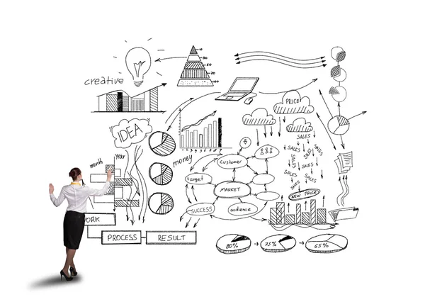 Donna d'affari disegno business plan — Foto Stock