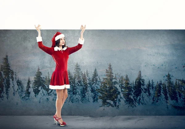 Santa woman with banner — Stock Photo, Image