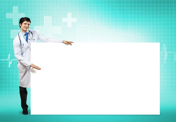 Doctor with blank banner — Stock Photo, Image