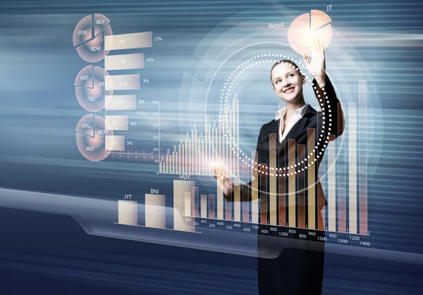 Businesswoman working with virtual panel — Stock Photo, Image