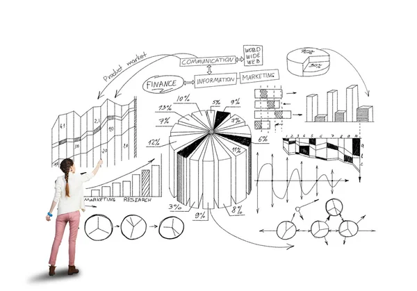 Woman drawing infograph sketches — Stock Photo, Image