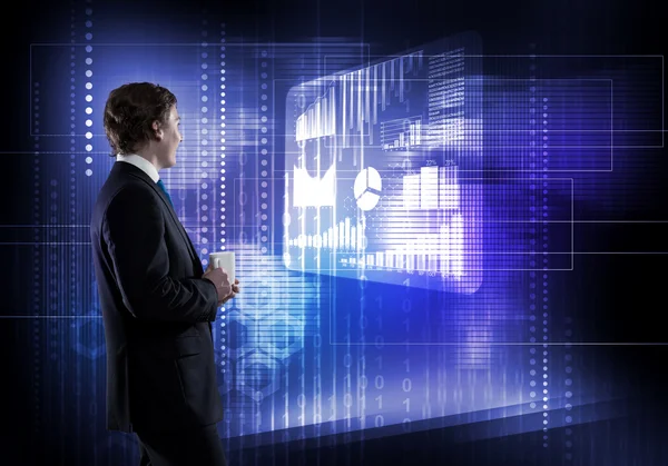 Businessman using virtual panel — Stock Photo, Image