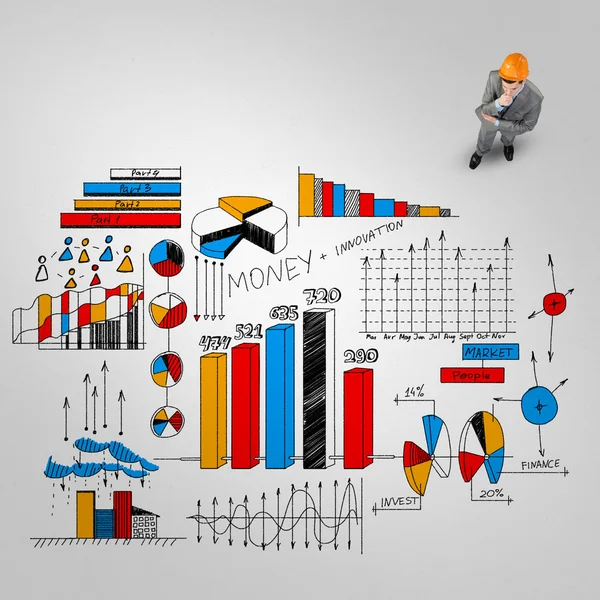 Ingegnere premuroso uomo e strategia aziendale — Foto Stock