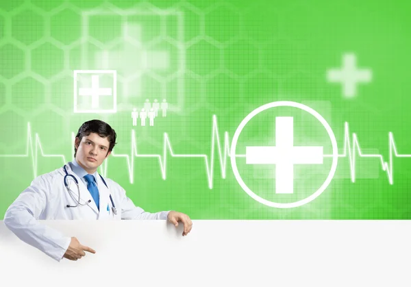 Doctor con banner en blanco —  Fotos de Stock