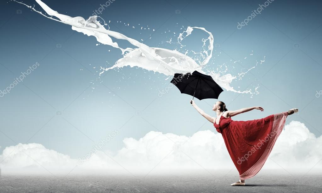 woman dancer with black umbrella