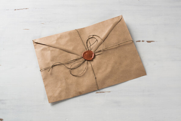 Old letter envelope with wax seal