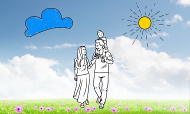 Genç mutlu aile el çekilmiş