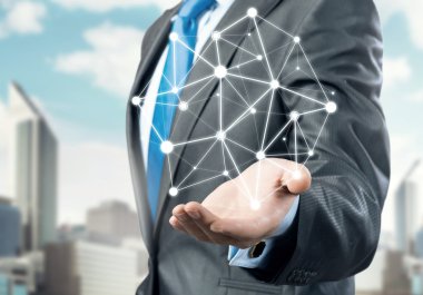 İşadamı gösteren dijital bağlantı çizgileri