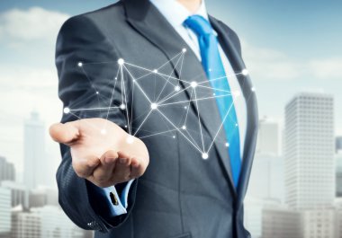 İşadamı gösteren dijital bağlantı çizgileri