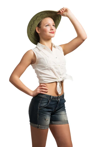 Güzel kız gömlek ve şapka — Stok fotoğraf