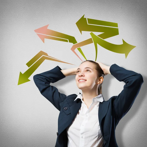 Zakenvrouw denken iets — Stockfoto