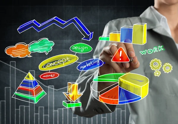 Affärskvinna ritade färgglada diagram — Stockfoto