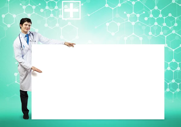 Manliga läkare med Tom banner — Stockfoto