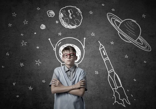 Aranyos iskola fiú űrhajós — Stock Fotó