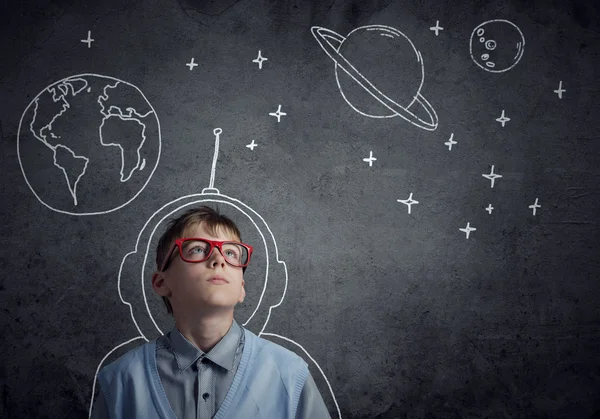 Astronauta bonito menino da escola — Fotografia de Stock