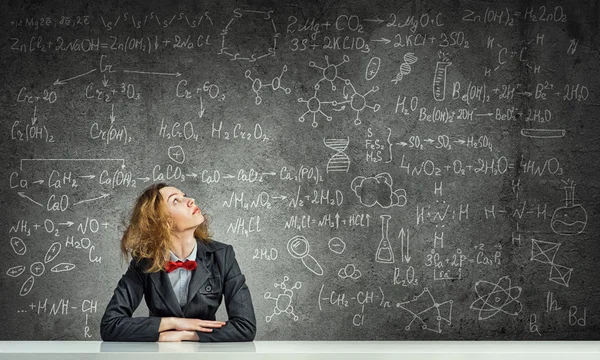 Woman over education blackboard — Stock Photo, Image