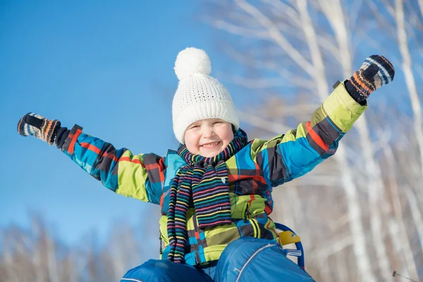 Маленький милый мальчик в зимнем парке — стоковое фото