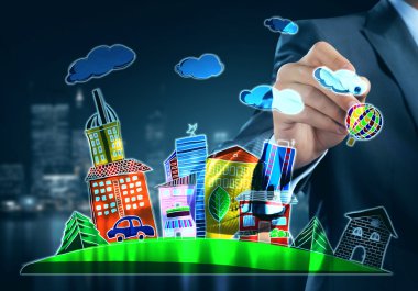 Mimari tasarımcısı fikirler çizer 