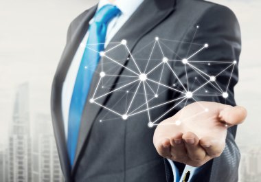 İşadamı gösteren dijital bağlantı çizgileri