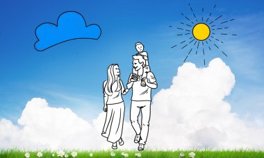 Genç mutlu aile el çekilmiş