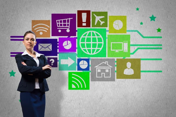 Businesswoman and application icons — Stock Photo, Image