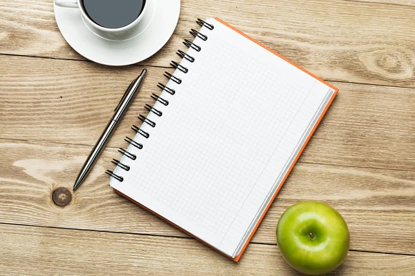 Paper with coffee,apple and pencil — Stock Photo, Image