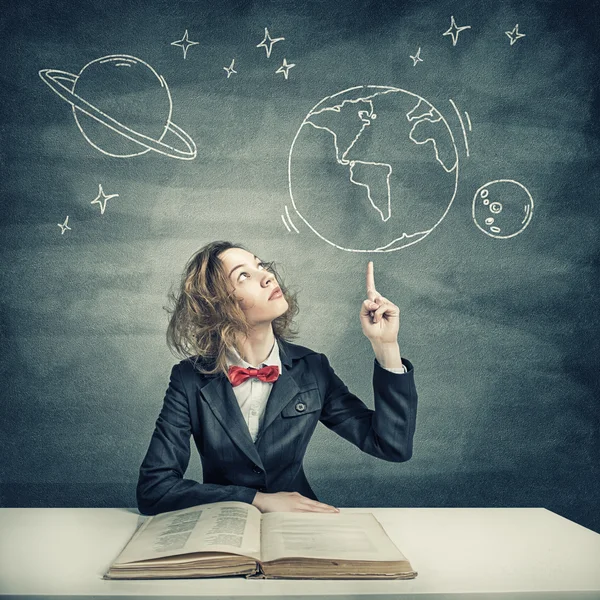 Woman over education blackboard — Stock Photo, Image