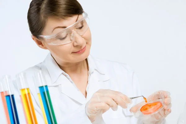 Cientista fêmea fazendo teste — Fotografia de Stock