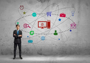 İşadamı iş uygulama simgeleri üzerinden 