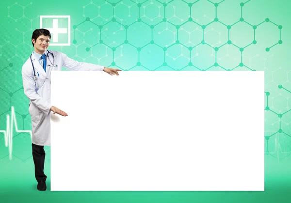 Manliga läkare med Tom banner — Stockfoto