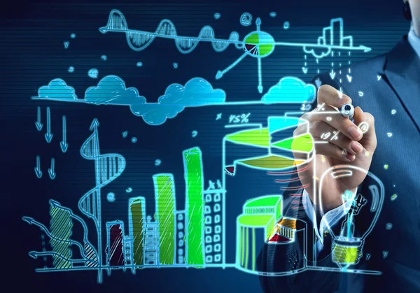 Hombre de negocios dibujando gráficos y diagramas —  Fotos de Stock