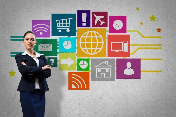 Businesswoman and application icons — Stock Photo, Image