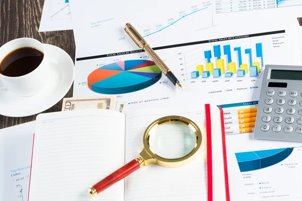 Business workplace with financial reports — Stock Photo, Image